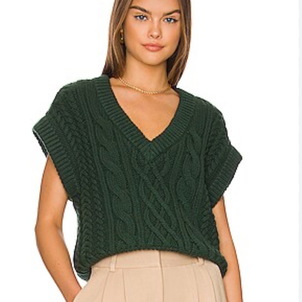 Shona Joy Green V-Neck Cable Knit Sweater